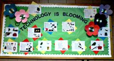 the technology is blooming bulletin board with paper flowers