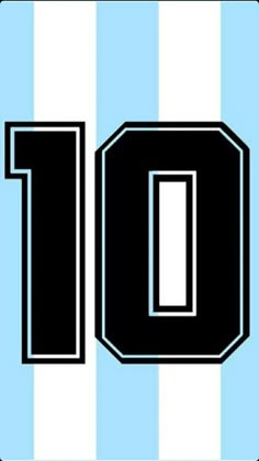 the number ten in black and white on a blue and white striped wallpaper background