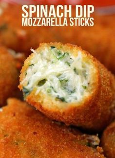 spinach dip mozzarella sticks on a plate