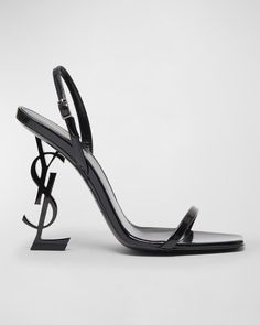 Saint Laurent Opyum YSL Logo-Heel Sandals With Black Hardware Unrealistic Wishlist, Hogwarts Dr, Ysl Sandals, Very High Heels, Ysl Heels, Black Hardware, Manolo Blahnik, Pumps Heels, Leather Sandals