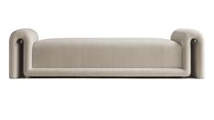 an upholstered sofa with two curved arms and legs, on a white background