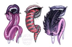 three different types of monsters with their mouths open