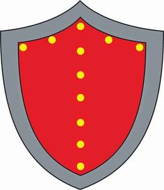 a red and gray shield with yellow dots