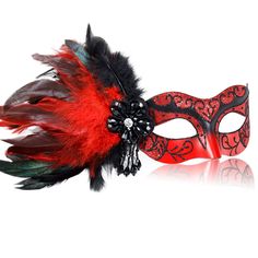 PRICES MAY VARY. Elegant Masquerade Mask Women: Black and red masquerade mask with feather is a stunning and eye-catching accessory. The light and nimble feathers will dance in the air with your steps Exquisite Flower Accessories:Rhinestone and bead-stitched flowers and tassels are designed with velcro, It can also be taken out separately for decoration Masquerade Mask Burgundy:The red and black interlaced feathers with the corresponding color sequins make the burgundy masquerade mask exude endl Elegant Red Masquerade Mask For Carnival, Elegant Red Masquerade Mask For Theater, Luxury Red Masquerade Mask For Carnival, Red And Black Masquerade Mask, Red Venetian Masquerade Mask, Elegant Masquerade Mask, Artistic Red Masquerade Mask, Red Masquerade Mask, Masquerade Mask Women