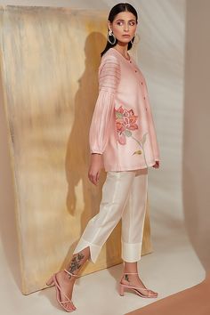 Pink Embroidered A-Line Tunic Set Design by Trumpet Vine at Pernia's Pop Up Shop 2023 Trumpet Vine, Indian Fashion Designers, Pernia Pop Up Shop, Pop Up Shop, Set Design, Indian Fashion, Fashion Designer, Pop Up, Vines