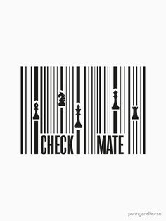 a barcode with the word check mate written in black and white chess pieces on it