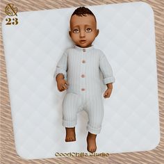 a digital image of a baby wearing a white suit and pants with buttons on the chest