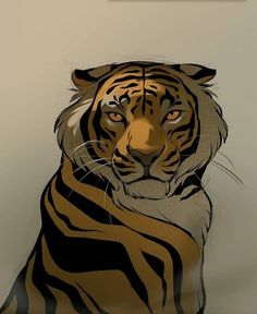 a drawing of a tiger with orange eyes