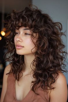 Stacked Layers Curly Hair, Curly Shag With Bangs Over 40, Shag Hairstyles Curly Hair, Shaggy Haircuts Curly Hair, Short Curly Shag Haircut, Edgy Curly Haircut, Shaggy Curly Hair Medium, Curly Hair Shag Haircut, Shaggy Curly Hair Long