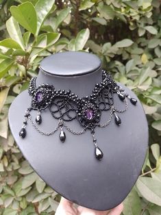 Victorian Necklace/goth Beaded Necklace/handmade Gothic Necklace/choker Fancy Statement Jewelry - Etsy Goth Prom Jewelry, Romantic Goth Accessories, Gothic Diy Crafts, Goth Beaded Jewelry, Gothic Beaded Jewelry, Descendants Jewelry, Clymene Moth