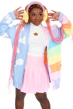 Rainbow Skies Split Cardigan | My Violet Rainbow Sky, Rainbow Outfit, Harajuku Outfits, Pastel Outfit, Kawaii Fashion Outfits, Harajuku Fashion, Character Outfits