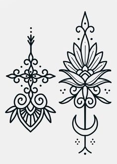 two black and white drawings of flowers on a white background, one is drawn in the style