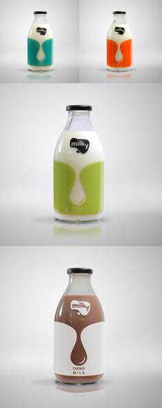 four different types of milk in various colors