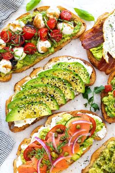 avocado toast with tomatoes, lettuce and other toppings