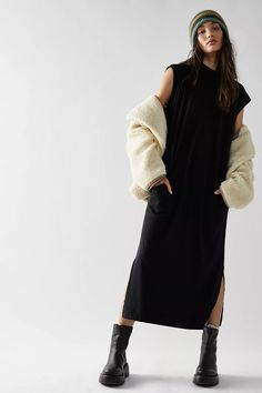 All Day Long Midi T-Shirt Dress | Free People Midi Shirt Dress Outfit, Casual Black Dress, Long Tshirt Dress, Tshirt Dress Outfit, Midi Dress Outfit, Edgy Dress, Dresses Sundresses, Shirt Dress Outfit, Long Midi