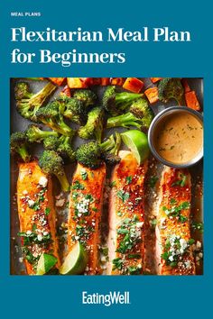 the cover of a book with broccoli and other vegetables on it, including salmon