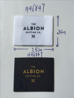 the label for an ablon knitting co is shown next to another item that has been sewned