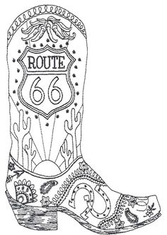 a cowboy boot with the word route 66 painted on it's side and an image of