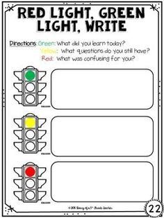 the red light, green and white worksheet for students to practice their writing skills