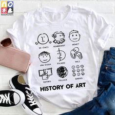 Product details: ✔️✔️✔️ TITLE NAME: History Of Art Teacher Vintage T-Shirt, Teacherlife Shirt, Teacher Lovers Shirt, Teacher Shirt, Art Teacher Shirt, Art Class Shirt ✔️✔️✔️ IMPORTANT NOTE: Both Men and Women can we our shirts because this is unisex style t-shirts;  Wash item inside out in cold water, do not bleach, do not dry clean, do not iron directly on the design. ✔️✔️✔️ MATERIAL: 5.3-ounce, 100% cotton (99/1 cotton/poly (Ash) & 90/10 cotton/poly (Sport Grey); Heavyweight classic unisex tee White T-shirt With Artwork For Summer, Cotton Crew Neck T-shirt With Artwork, Artsy Summer Shirt With Screen Print, Artsy Summer Tops With Letter Print, Artsy Letter Print Summer Tops, Artsy Cotton Tops With Graphic Print, Artsy White T-shirt With Artwork, Graphic Design Cotton Art Tee, White Tops With Graphic Print For Artistic Expression