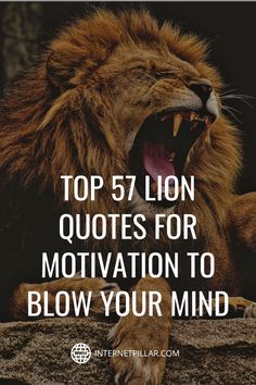 a lion with its mouth open and the words top 5 lion quotes for motivation to blow your