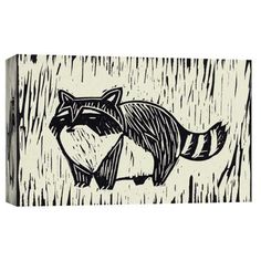 a black and white drawing of a raccoon