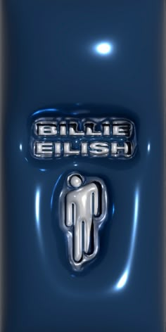 an emblem on the side of a blue car that says bernie blishish in chrome