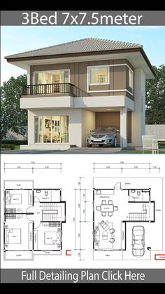 two story house plan with 3 beds and 2 bathrooms