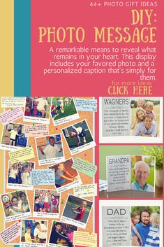 a collage of photos with the words, photo message and pictures on it in pink