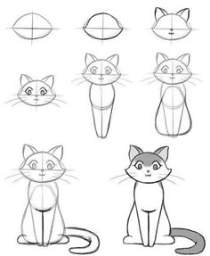 how to draw a cartoon cat step by step with pictures for kids and beginners