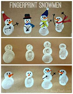 fingerprint snowmen made with white paper