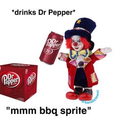 an image of a clown with dr pepper