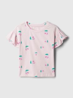 Soft cotton T-shirt.  Crewneck.  Short flutter sleeves.  Allover print.  Hits at the hip.  Sizes range from baby to toddler. Peony Pink, Cherry Print, Baby Gap, Flutter Sleeves, Mix Match, Flutter Sleeve, Cotton T Shirt, Baby Toddler, Cotton Tshirt