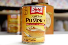 a can of pumpkin soup sitting on top of a table