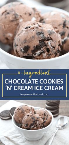 chocolate cookies and ice cream in a white bowl