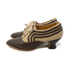 American Duchess Brown Taupe Leather Bernadette Edwardian Oxfords. Women's Size 11. Heel Height About 2.5". In Good Pre-Owned Condition. Box Not Included. 1910s Shoes, American Duchess Shoes, American Duchess, Size 11 Heels, Shoes Women Heels, Oxford, Heel Height, Shoes Heels, Womens Sizes