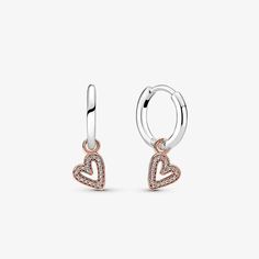 Rose gold heart dangle earrings with sterling silver hoop, featuring a delicate and charming design. Earrings Pandora, Pandora Earrings, Charms Pandora, Bracelet Pandora, Heart Hoop Earrings, Delicate Earrings, Sterling Silver Hoops, Rose Earrings, Rose Gold Earrings