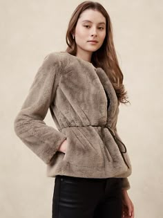 Faux Fur Tie-Waist Jacket | Banana Republic Factory Waist Jacket, Rope Belt, Quiet Luxury, Banana Republic Factory, Christmas 2024, Fall Shopping, Fur Jacket, Coats Jackets Women, Christmas List