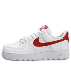 Nike Womens Air Force 1 07 White Noble Red Sneakers/Shoes Red Nike Air Force, Nike Air Force 1 Red, White And Red Shoes, Nike Red Shoes, Red Air Force 1, Red And White Sneakers, White And Red Sneakers, Red And White Nike Shoes, Red Nikes