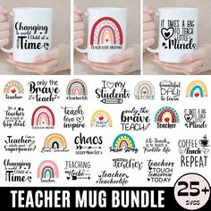 teacher mug bundle for teachers with rainbows and hearts