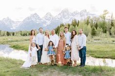 Blue Tan Pink Family Pictures, Light Blue Family Pictures Outfits, Family Pictures Desert, Jackson Hole Summer, Neutral Family Photos, Family Photo Colors, Big Family Photos, Extended Family Photos, Large Family Photos