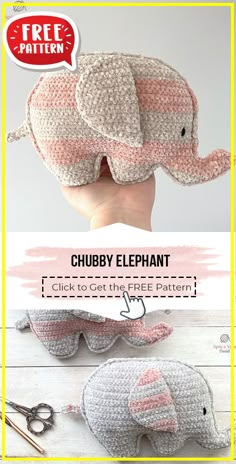 an elephant made out of crochet is shown with the words chubby elephant on it