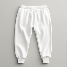 Solid Cotton Sportswear Pants, Solid Color Cotton Sportswear Pants, Basic White Cotton Bottoms, White Sportswear Bottoms With Pockets, White Streetwear Sweatpants Trousers, White Sweatpants Trousers For Streetwear, Casual White Joggers With Pockets, Casual White Cotton Joggers, Basic White Sports Bottoms