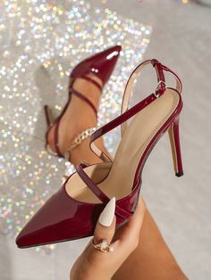 Style:Elegant \nColor:Burgundy \nToe:Point Toe \nPattern Type:Plain \nHeels:Stiletto \nHeel Height:High Heel \nSize Fit:True To Size \nUpper Material:PU Leather \nLining Material:PU Leather \n Burgundy High Heels, Elegant Red, Casual Heels, Red Shoes, Style Elegant, Womens High Heels, Stiletto Heel, Women's Pumps, High Heel