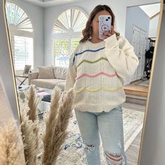 This Super Cute Crewneck Sweater Is A Must-Have This Fall. With Soft Hues That Accentuate The Season. Featuring A Super Soft Knitted Material, Relaxed Fit, And Chevron Multi-Color Detail. 100% Polyester, Imported And Shipped From La With Love. Vute Sweaters, Ute Sweaters, Cutes Sweaters, Macy Aesthetic, Sweaters Aesthetic, Pastel Sweaters, Cute Crewneck, Cozy Outfits, Aesthetic Things