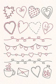 valentine's day doodles with hearts and envelopes