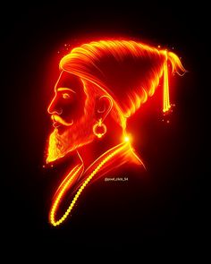 a man with a beard and long hair in neon colors on a black background,