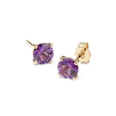 These beautiful amethyst stud earrings are perfect for a February birthday or any amethyst lover. Set in warm 14-karat yellow gold  each pair of gemstones is hand matched for consistent color and beauty. Amethyst Studs, February Birthday, Step Kids, Amethyst, Yellow Gold, Stud Earrings, Gemstones, Purple, Yellow