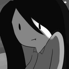 a cartoon girl with long black hair and eyes staring at something in the distance while holding her hand up to her face