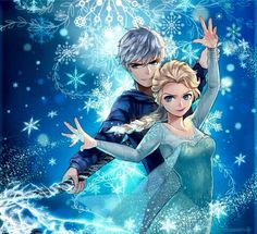 the frozen princess and prince are dancing in front of snowflakes with their arms outstretched